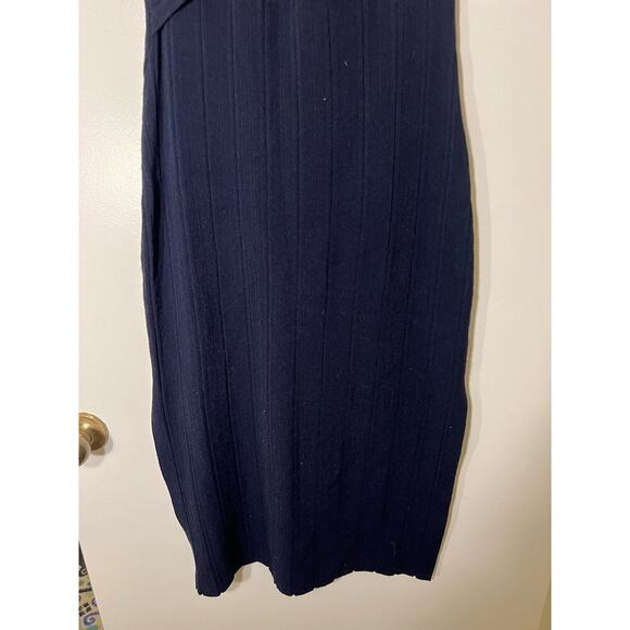 Frame Twist-Front Ribbed Navy Knit MIDI Dress Sz M - Picture 4 of 8